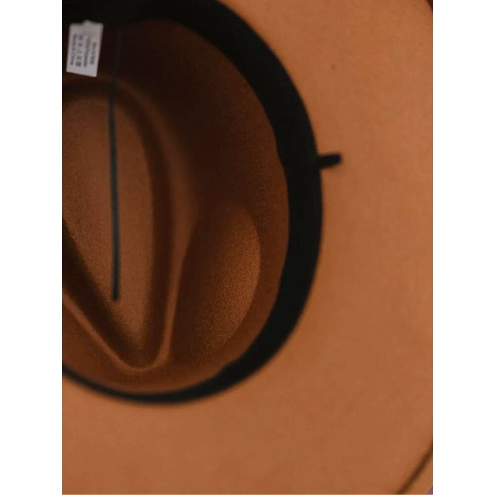 FAME Camel Wide Brim Fedora Hat | Tan Boho Rancher Western Black Ribbon NEW - Picture 10 of 14